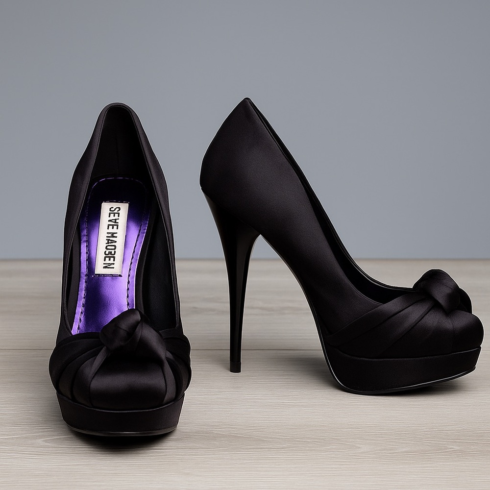Steve Madden Black Satin Heels